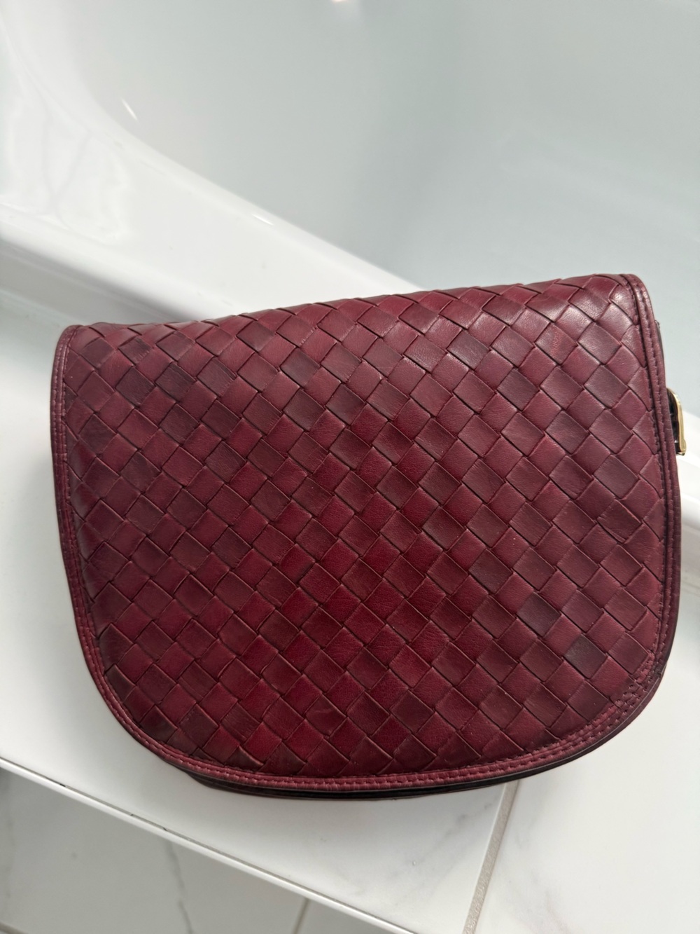 Bottega Veneta Burgundy Intrecciato Leather Crossbody Authentic